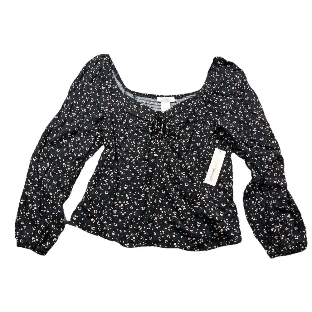 Urban Romantics Womens Blouse Size S Black Smocked Puff Sleeve Peasant Top‎ Boho